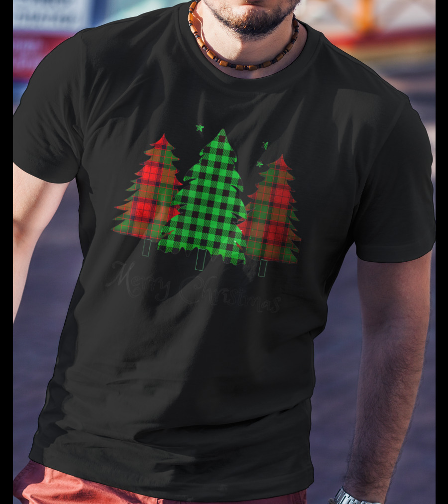 Merry Christmas Plaid Trees T-Shirt