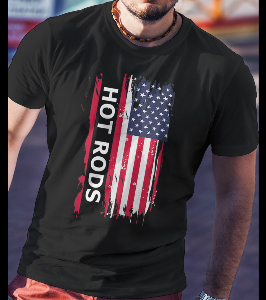HOT RODS American Flag Classic Muscle Cars T-Shirt