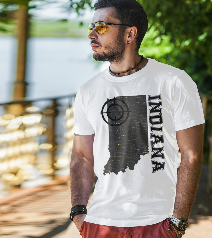 Indiana Map County Outline Vintage Classic Black EJ Maze T-Shirt
