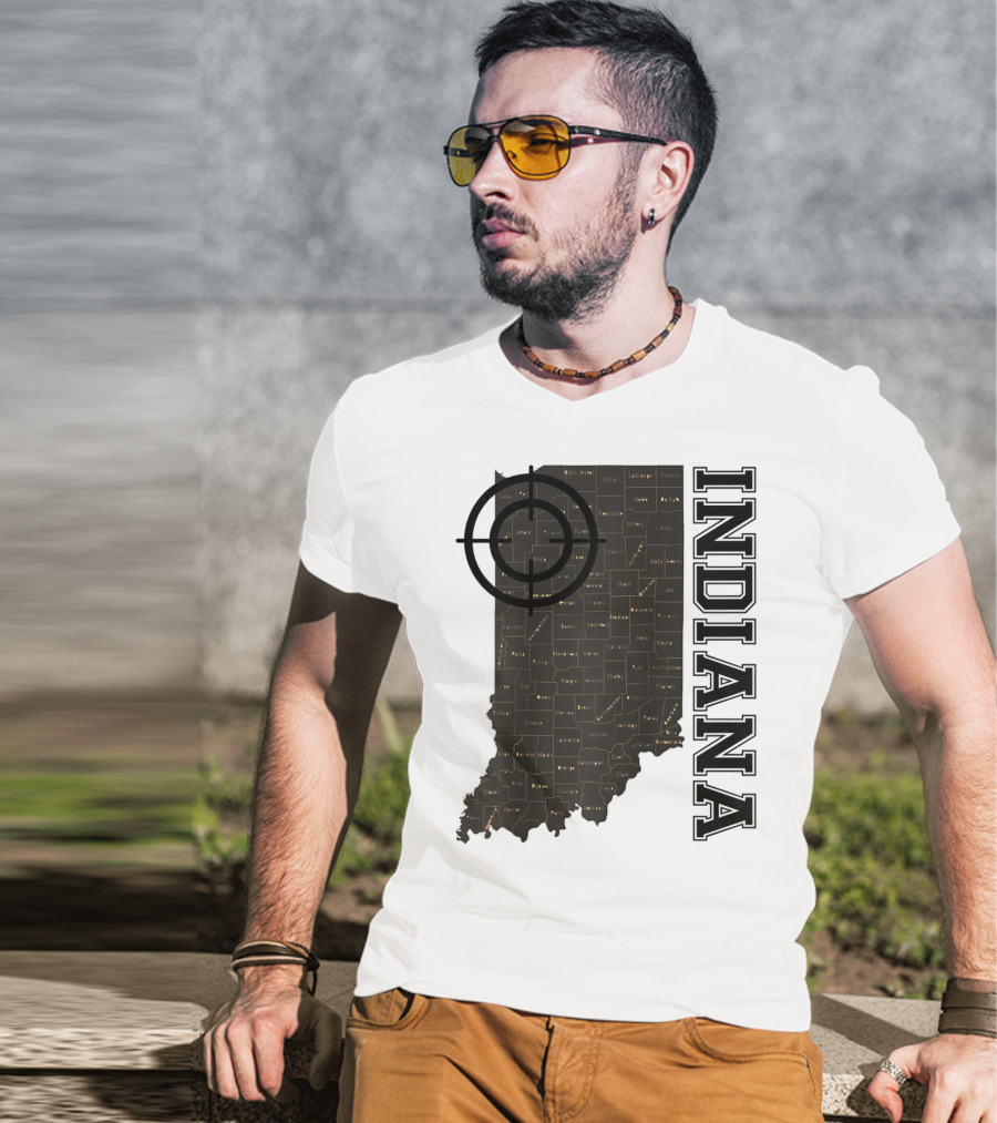 Indiana Map County Outline Vintage Classic Black EJ Maze T-Shirt