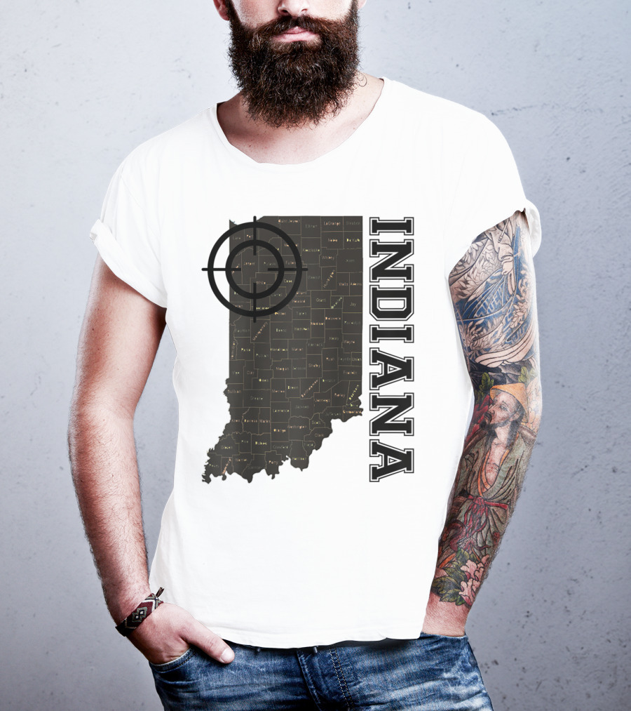 Indiana Map County Outline Vintage Classic Black EJ Maze T-Shirt