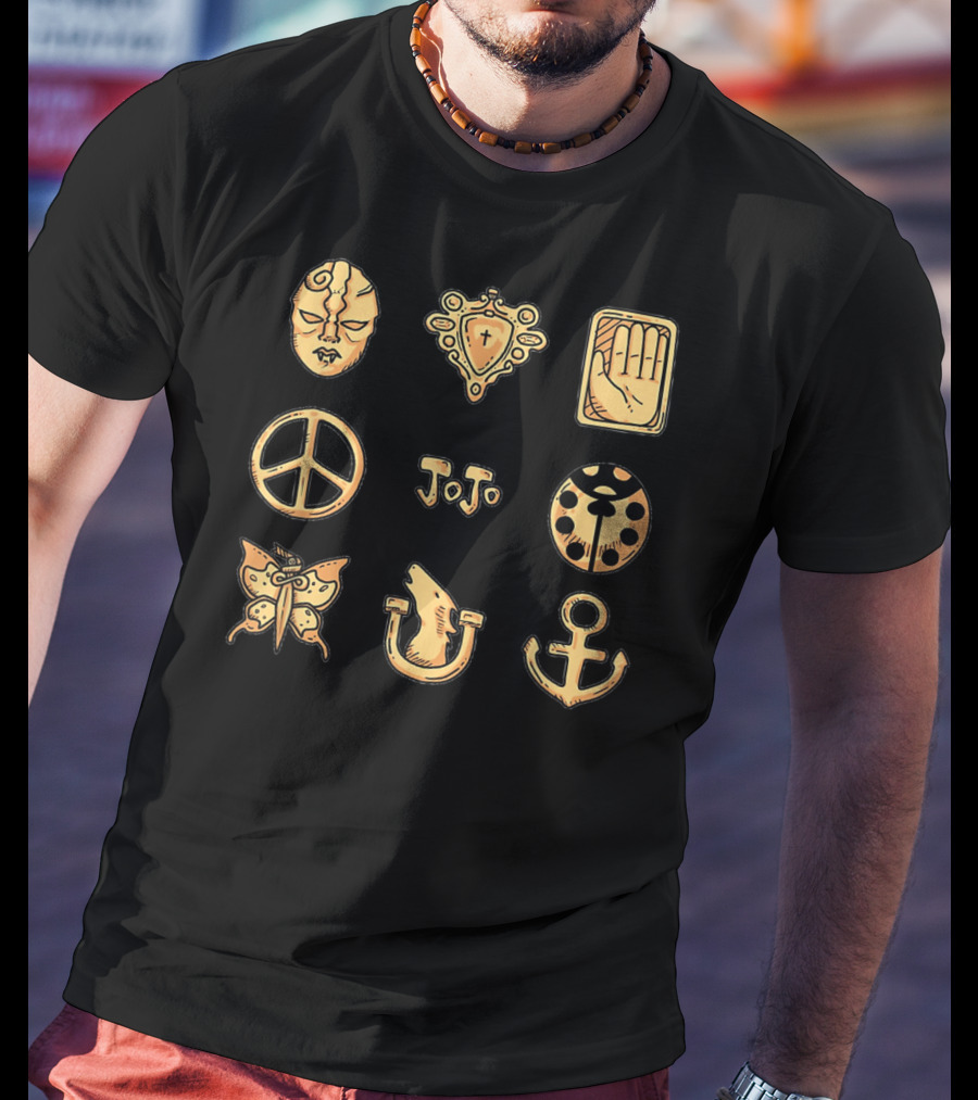 JoJo's Bizarre Adventure Symbols JoJo Peace Mask Anchor Butterfly Hand T-Shirt