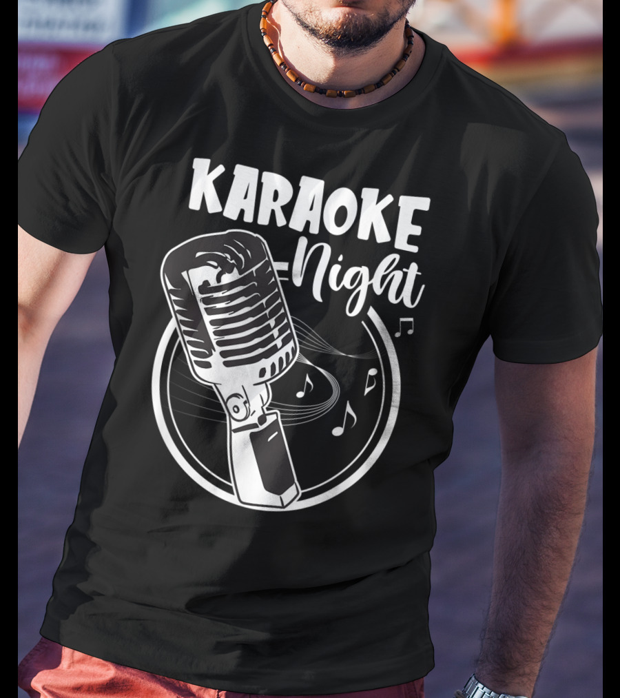 Karaoke Night Classic Mic Singing Music Notes T-Shirt