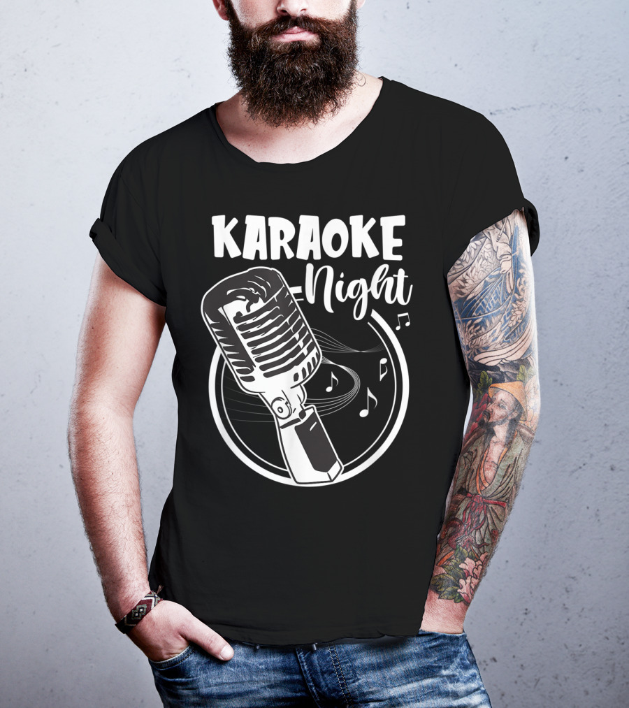 Karaoke Night Classic Mic Singing Music Notes T-Shirt