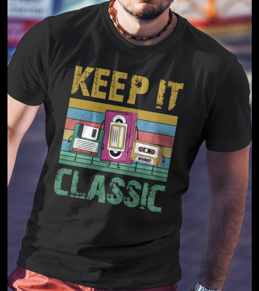 Keep It Classic 90s Throwback Old Technology Cassette VHS Diskette Fun Retro Vibes T-Shirt