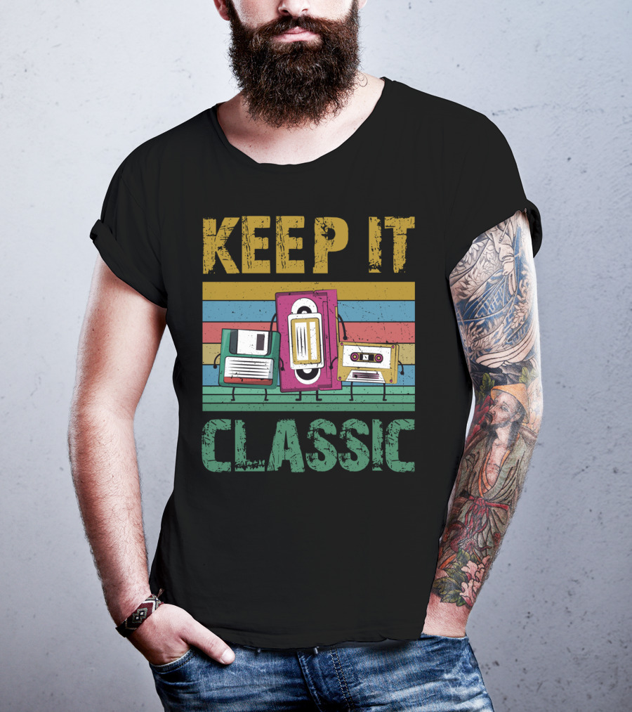 Keep It Classic 90s Throwback Old Technology Cassette VHS Diskette Fun Retro Vibes T-Shirt