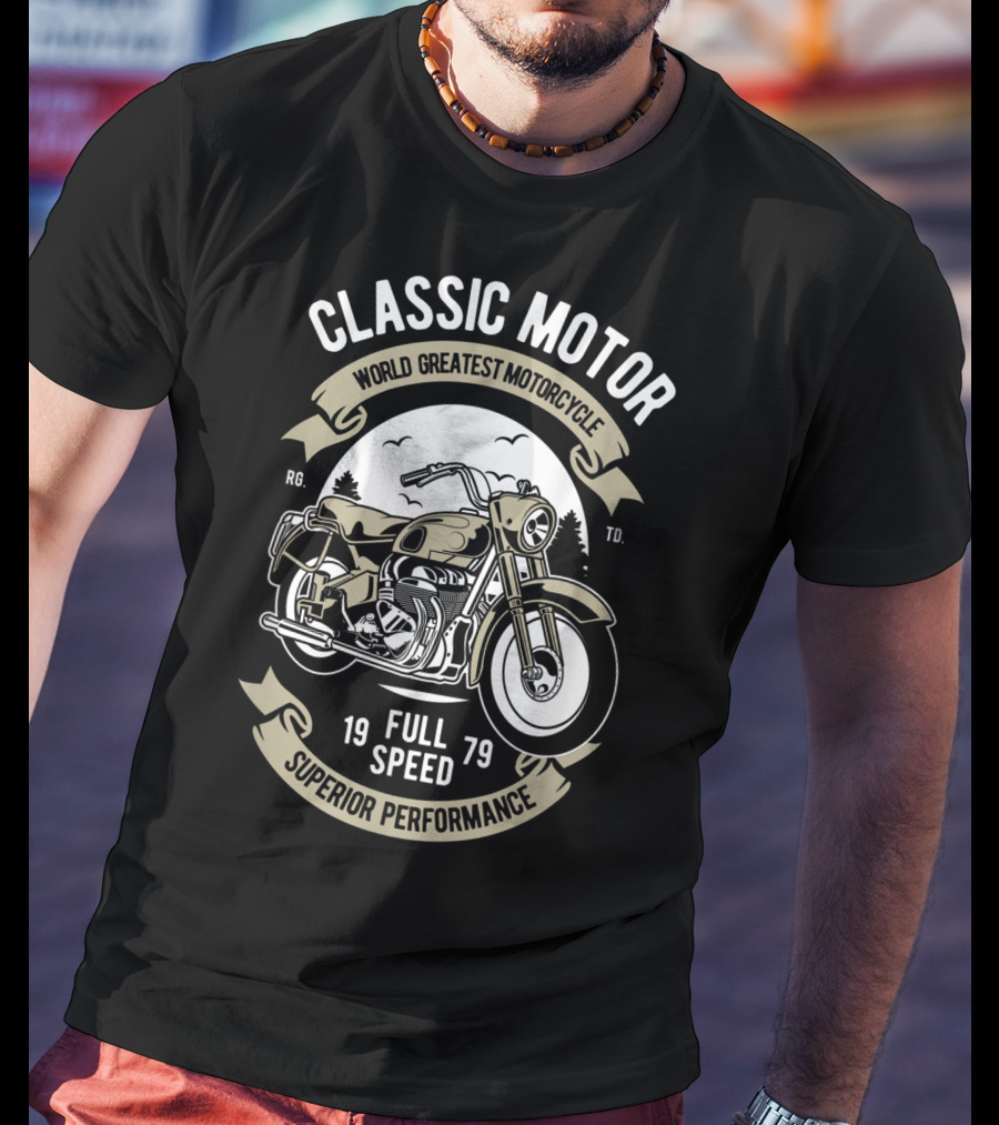 Classic Motor World Greatest Motorcycle Full Speed 1979 Superior Performance Men's Biker Motorcycle Bike T-Shirt