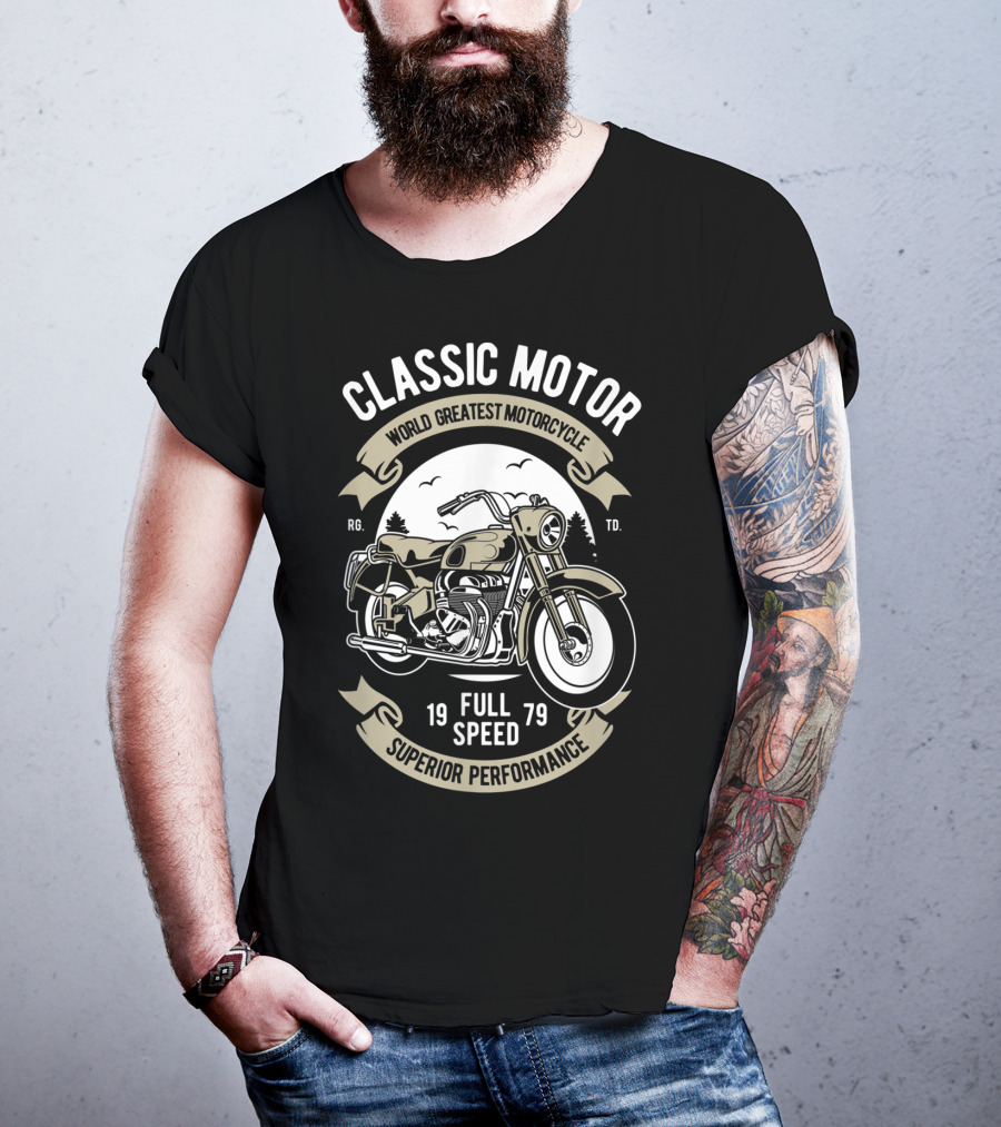 Classic Motor World Greatest Motorcycle Full Speed 1979 Superior Performance Men's Biker Motorcycle Bike T-Shirt