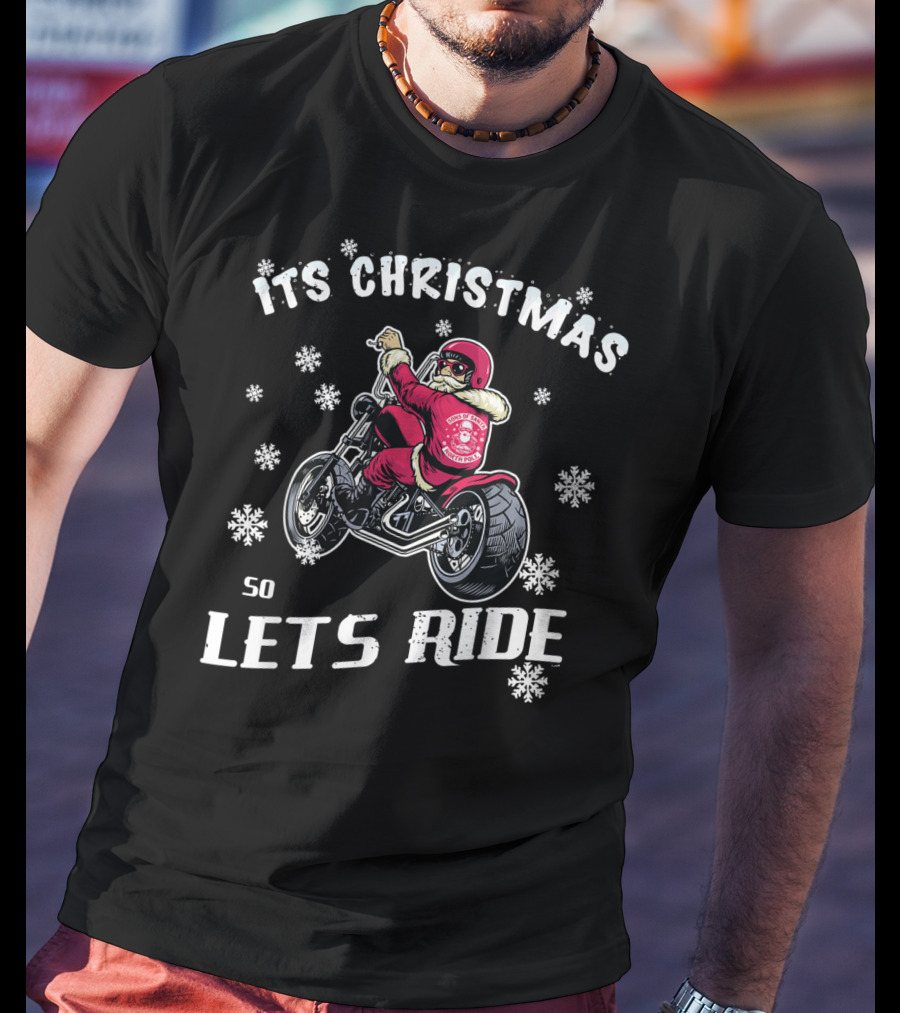 Christmas Motorcycle Let's Ride Classic Biker Snowflakes T-Shirt