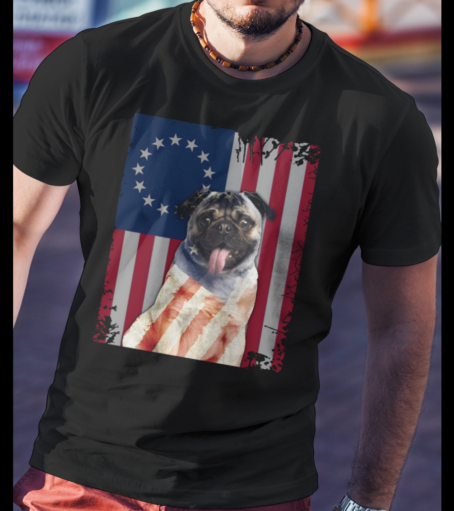 Pug Betsy Ross American Flag Costume Patriotic US Flag T-Shirt