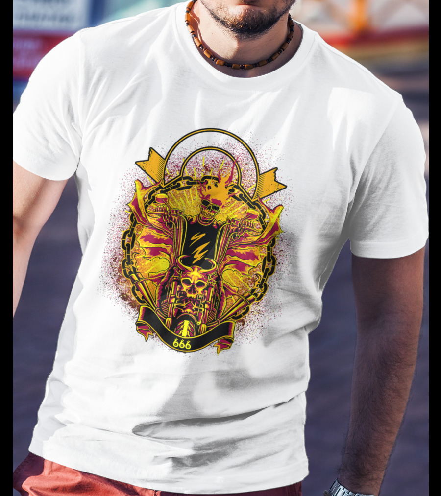 Skull Rider 666 Motorcycle Classic Rock Vintage Blaze T-Shirt