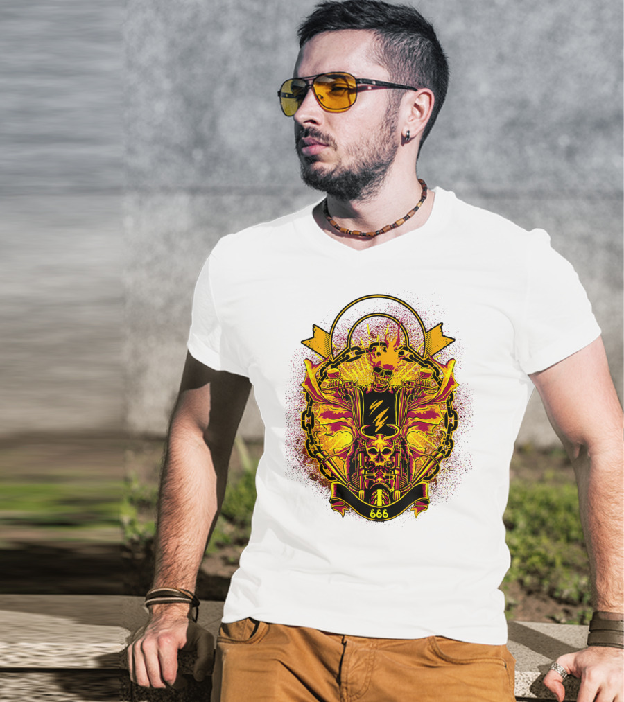 Skull Rider 666 Motorcycle Classic Rock Vintage Blaze T-Shirt