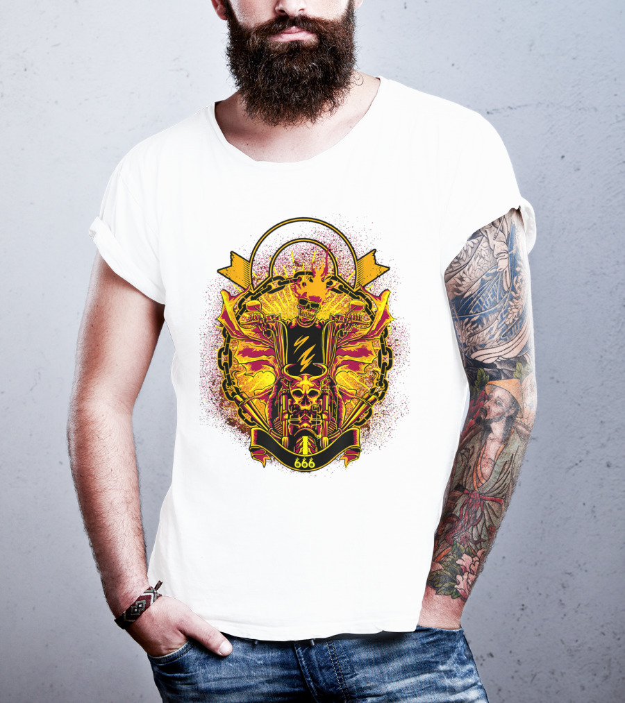 Skull Rider 666 Motorcycle Classic Rock Vintage Blaze T-Shirt