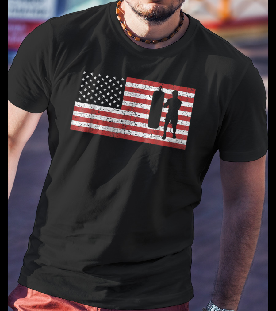 American Flag Boxing Silhouette Training T-Shirt
