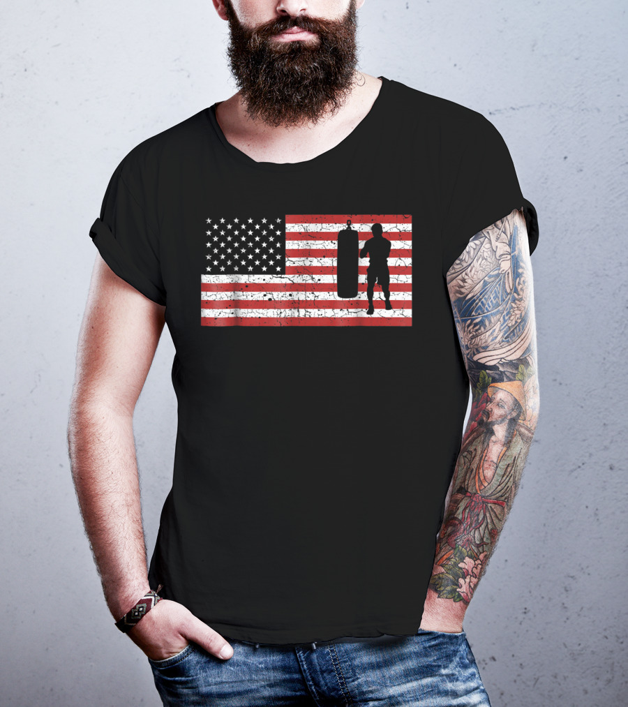 American Flag Boxing Silhouette Training T-Shirt