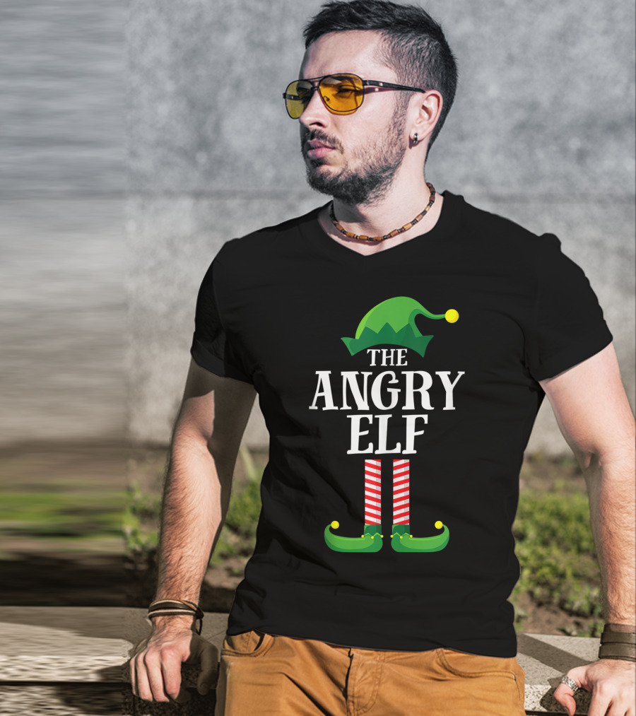 The Angry Elf Matching Family Group Hat And Striped Legs T-Shirt