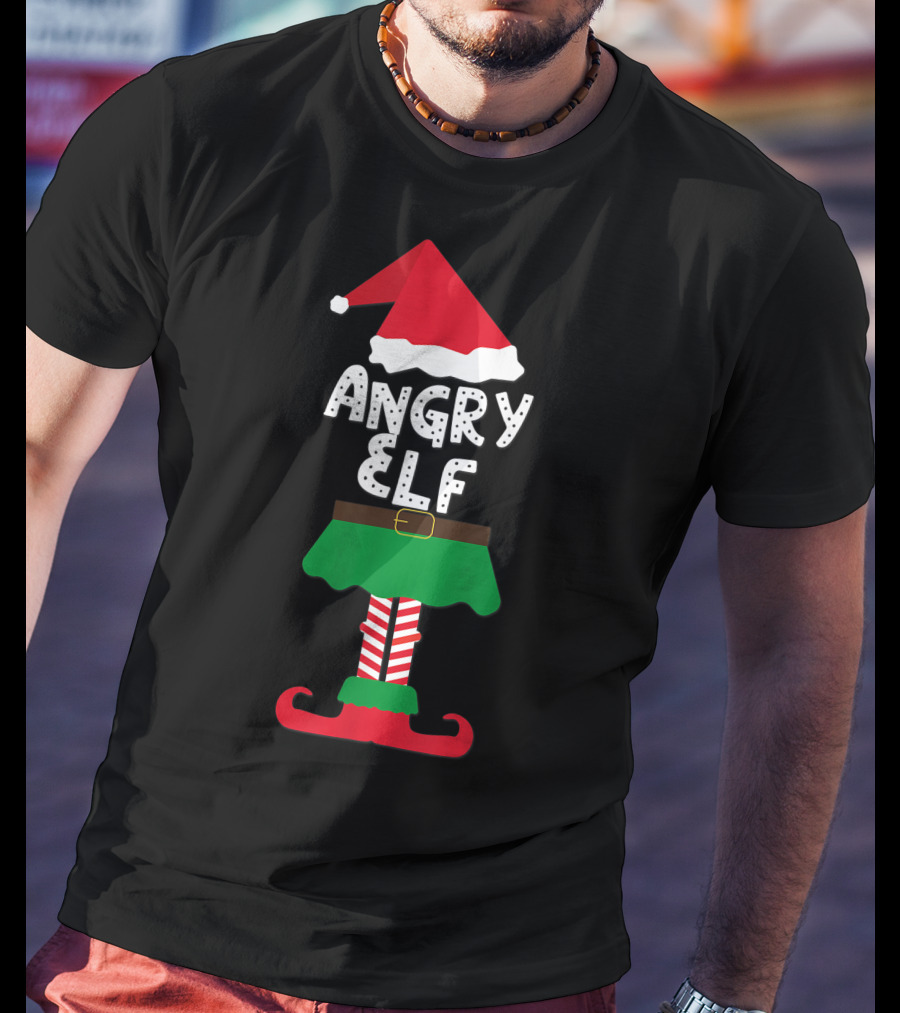 Angry Elf Santa Hat And Costume Family Matching Kids Holiday T-Shirt