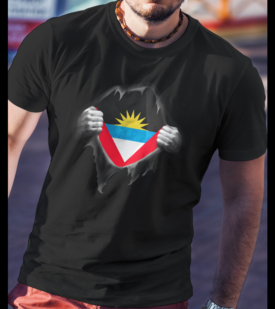 Antigua Flag Ripped Design Antiguan Flag In Hands T-Shirt