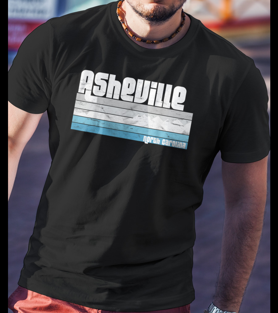 Asheville North Carolina Blue Ridge Mountains Retro Stripes T-Shirt