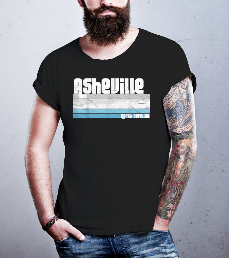 Asheville North Carolina Blue Ridge Mountains Retro Stripes T-Shirt