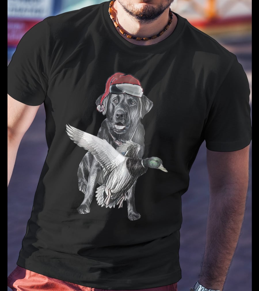 At's Miya Christmas Dog With Santa Hat And Flying Duck T-Shirt