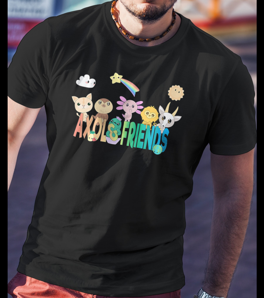 Axol Friends Cute Animals With Stars, Rainbow, Cloud, And Sun T-Shirt