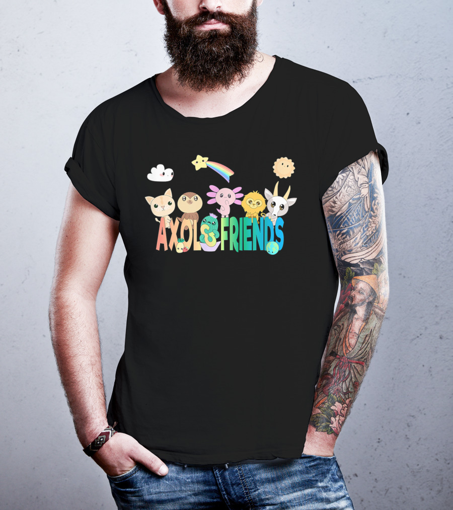 Axol Friends Cute Animals With Stars, Rainbow, Cloud, And Sun T-Shirt