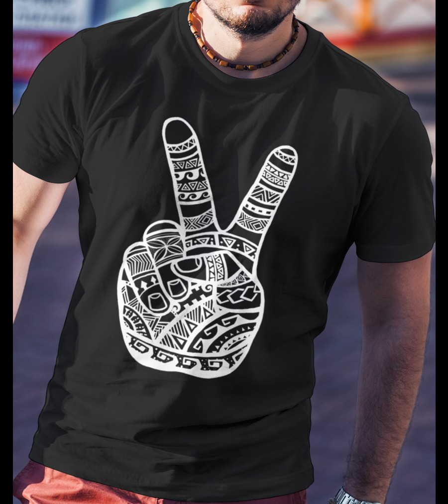 Boho Tiki Tattoo Polynesian Peace Sign Hand T-Shirt