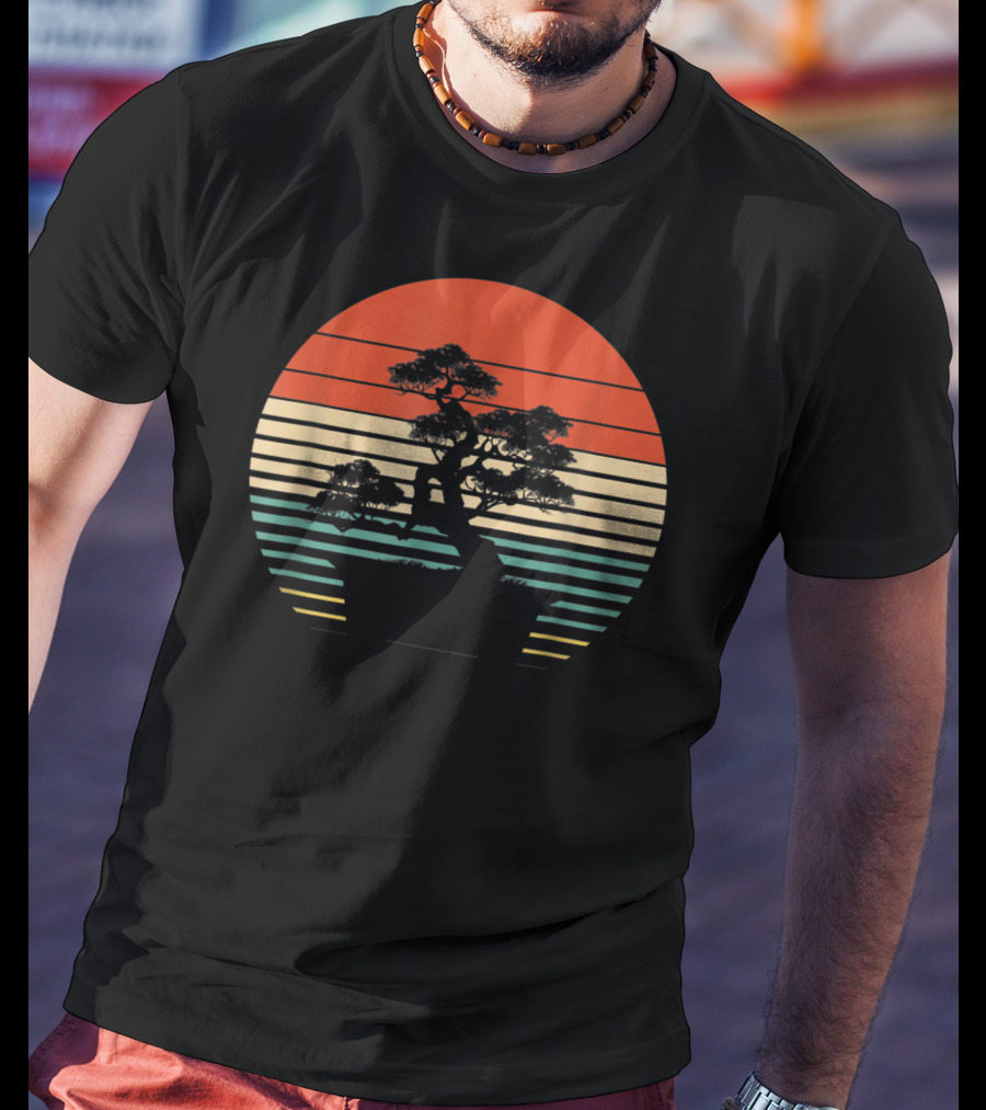 Bonsai Tree Japanese Retro Sunset T-Shirt
