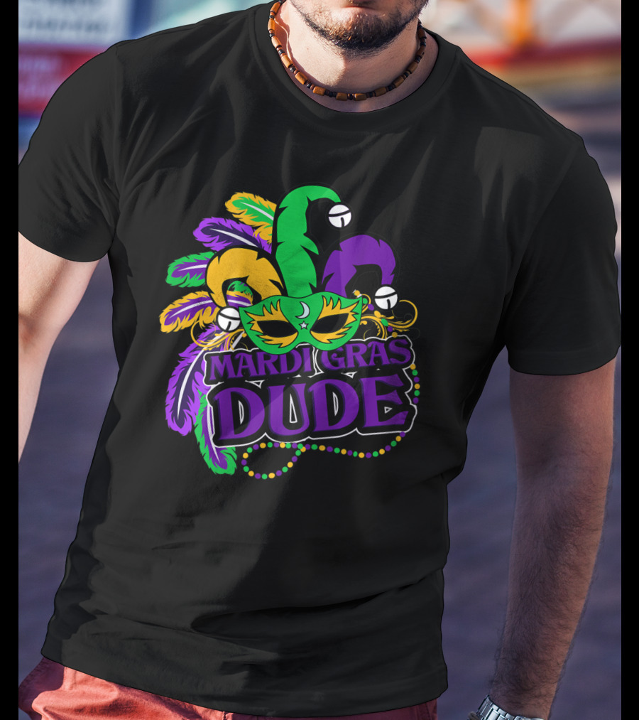 Mardi Gras Dude Kids Feather Mask Jester Hat Purple T-Shirt