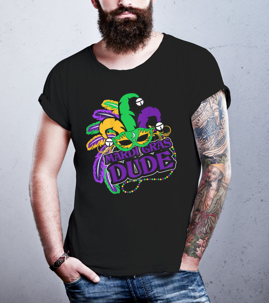 Mardi Gras Dude Kids Feather Mask Jester Hat Purple T-Shirt