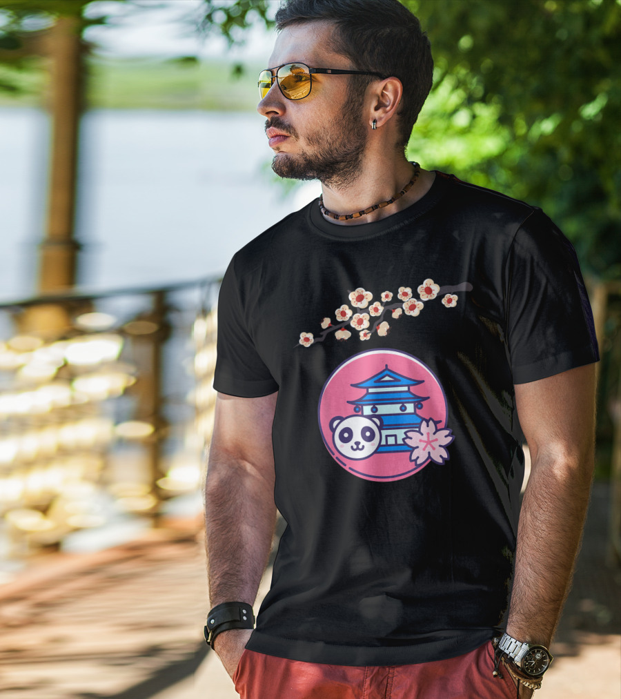 Cherry Blossom Festival Sakura Flower Japanese Panda Pagoda T-Shirt