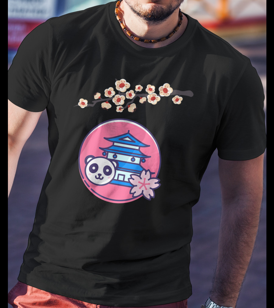 Cherry Blossom Festival Sakura Flower Japanese Panda Pagoda T-Shirt