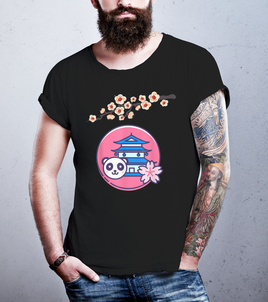 Cherry Blossom Festival Sakura Flower Japanese Panda Pagoda T-Shirt