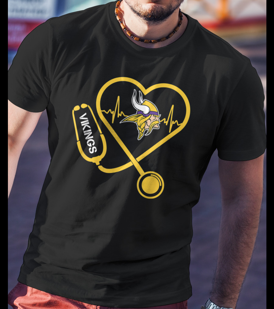 Christmas Football Minnesota Vikings Heartbeat Vikings Logo Stethoscope T-Shirt