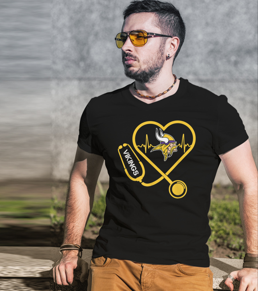 Christmas Football Minnesota Vikings Heartbeat Vikings Logo Stethoscope T-Shirt