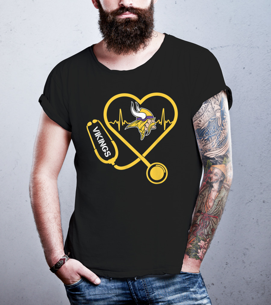 Christmas Football Minnesota Vikings Heartbeat Vikings Logo Stethoscope T-Shirt