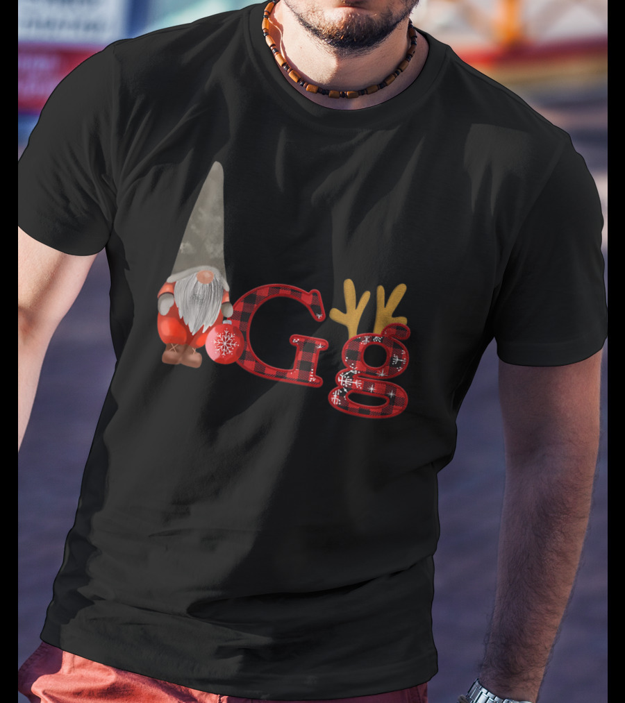 Christmas Gnomes Gg Red Plaid Reindeer Antlers Snowflake T-Shirt