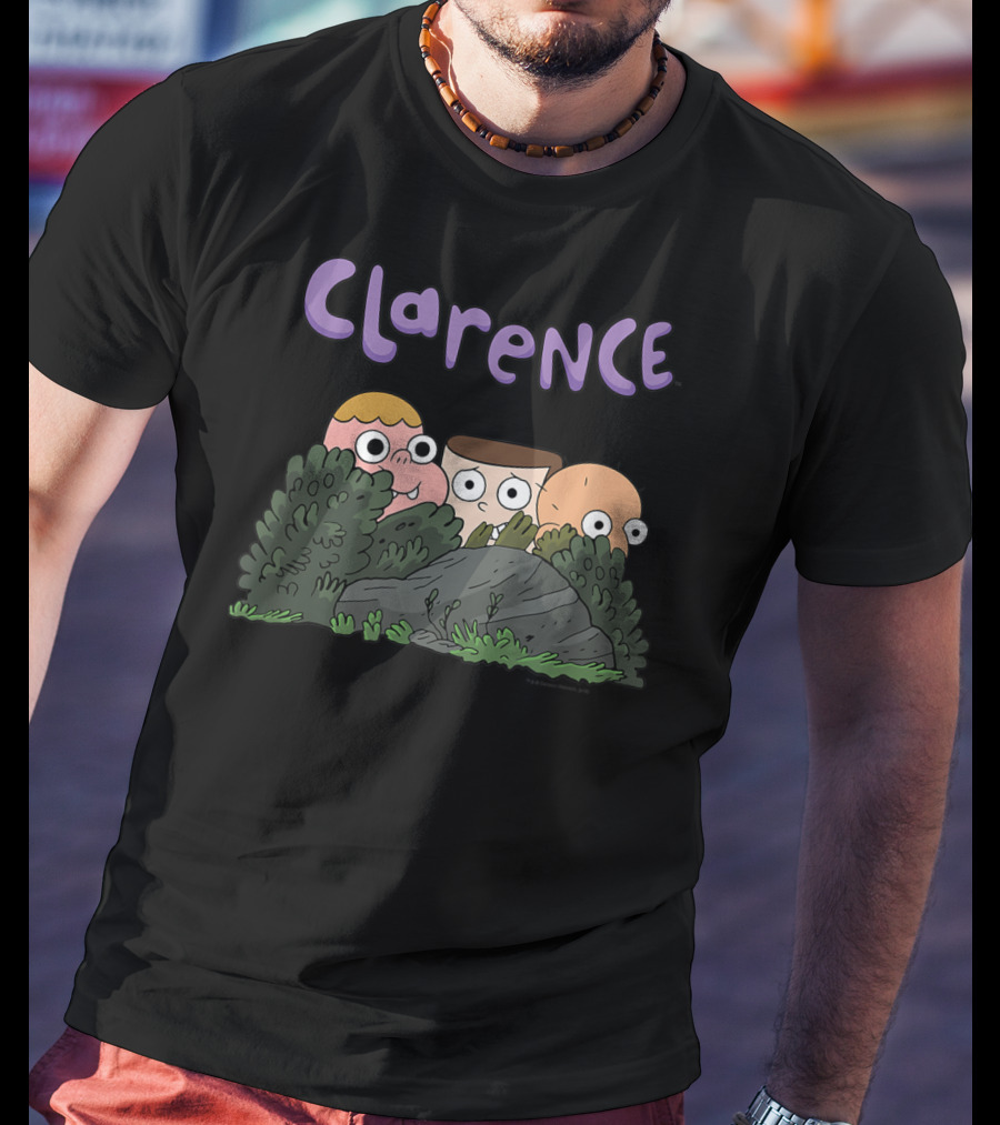 Clarence Cartoon Friends Hiding Behind Bushes T-Shirt
