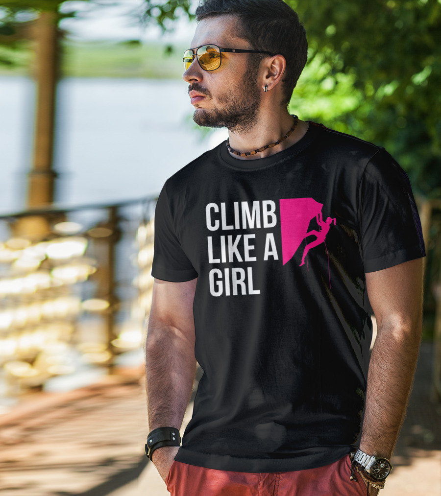 Climb Like A Girl Women's Rock Climbing Iconic Pink T-Shirt
