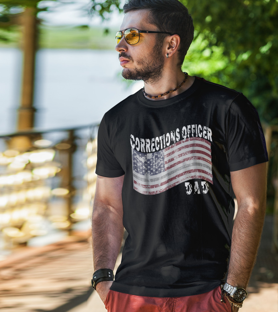 Corrections Officer Dad Distressed American Flag T-Shirt