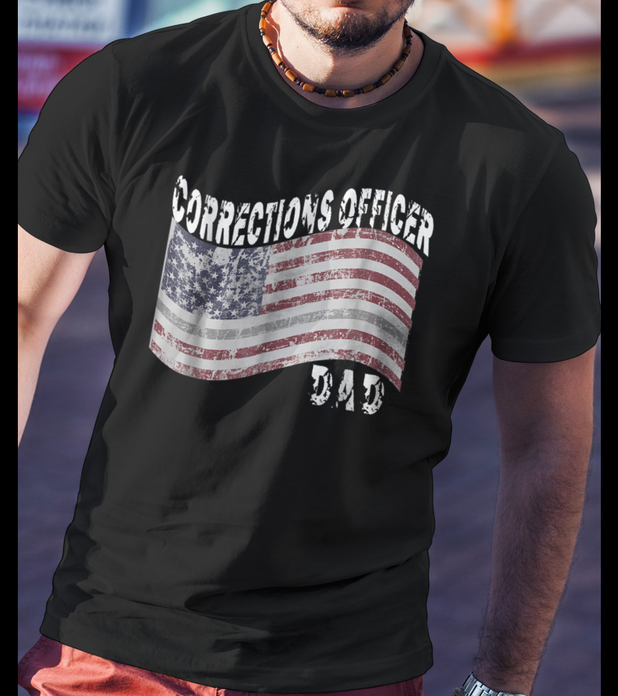 Corrections Officer Dad Distressed American Flag T-Shirt
