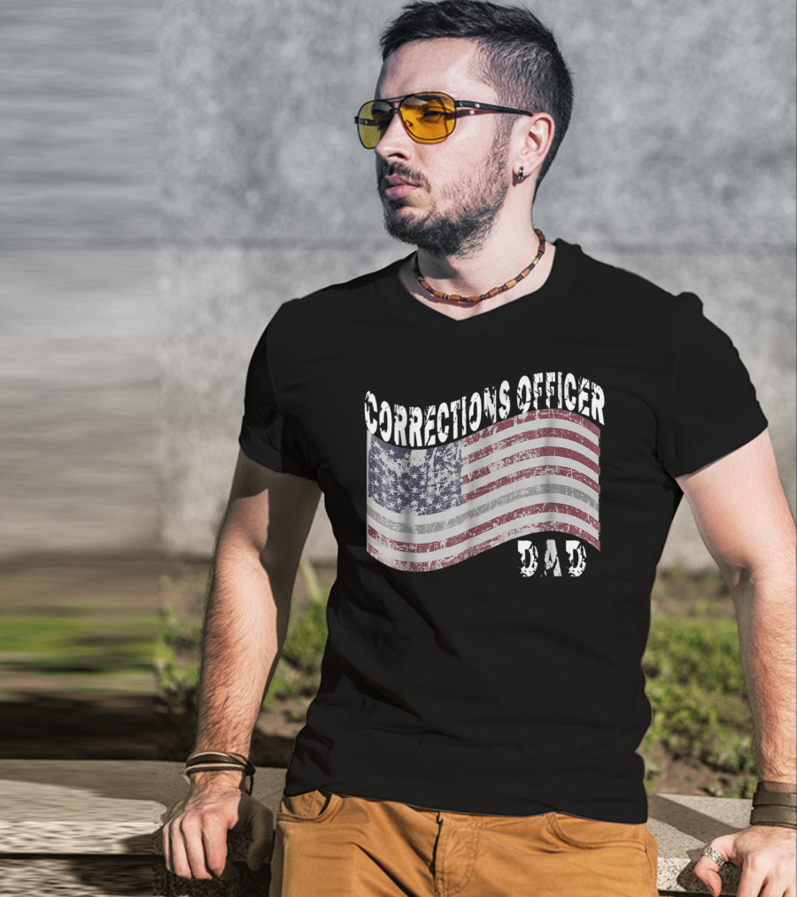Corrections Officer Dad Distressed American Flag T-Shirt