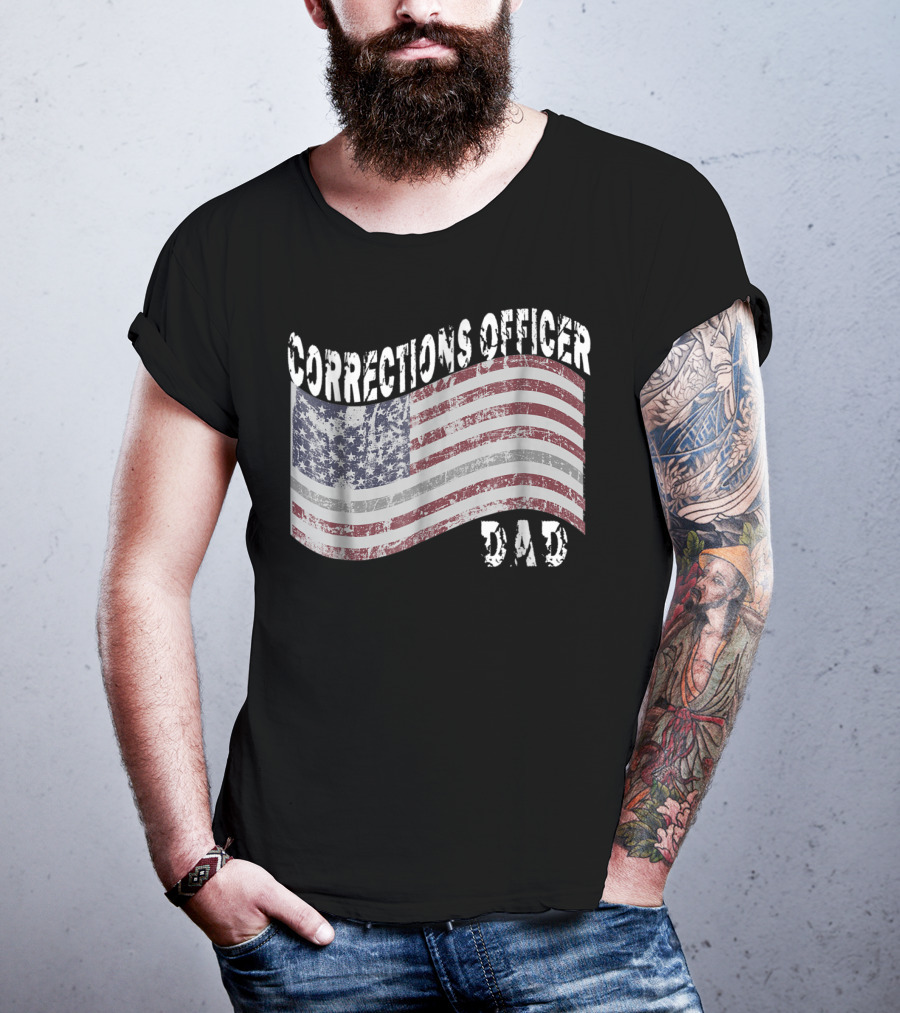 Corrections Officer Dad Distressed American Flag T-Shirt