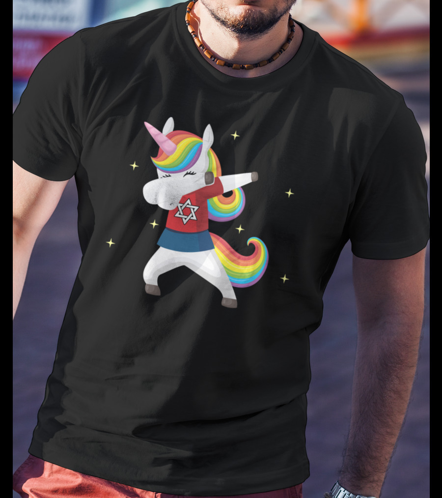 Unicorn Dabbing Star Of David Jewnicorn Rainbow Mane T-Shirt