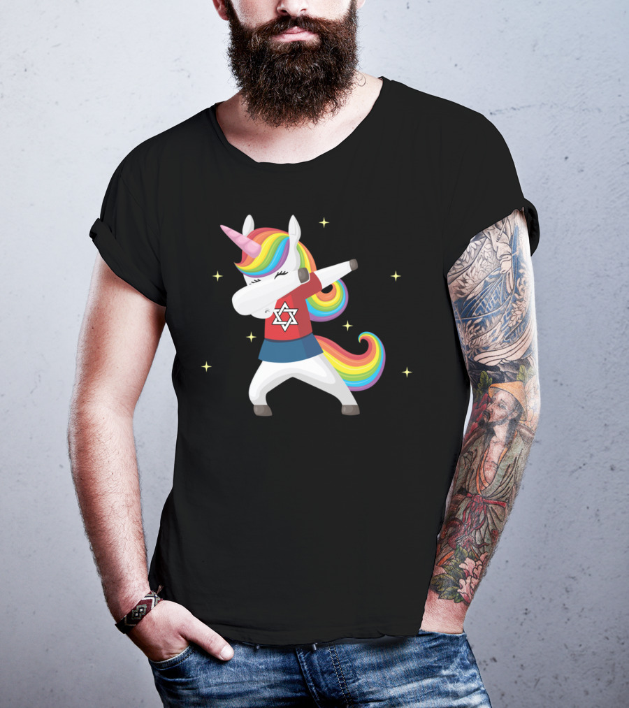 Unicorn Dabbing Star Of David Jewnicorn Rainbow Mane T-Shirt