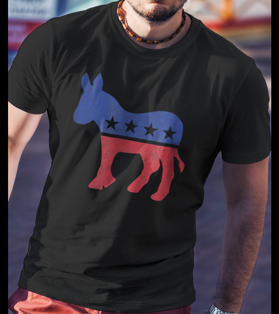 Democrat Donkey Vintage Look Democratic Supporter Iconic Red Blue Star T-Shirt