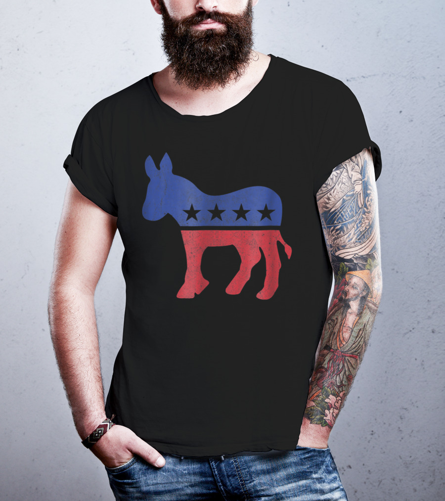 Democrat Donkey Vintage Look Democratic Supporter Iconic Red Blue Star T-Shirt