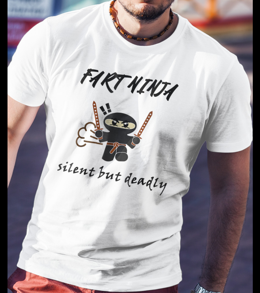 Fart Ninja Silent But Deadly Funny Cartoon Ninja With Swords And Fart Cloud T-Shirt