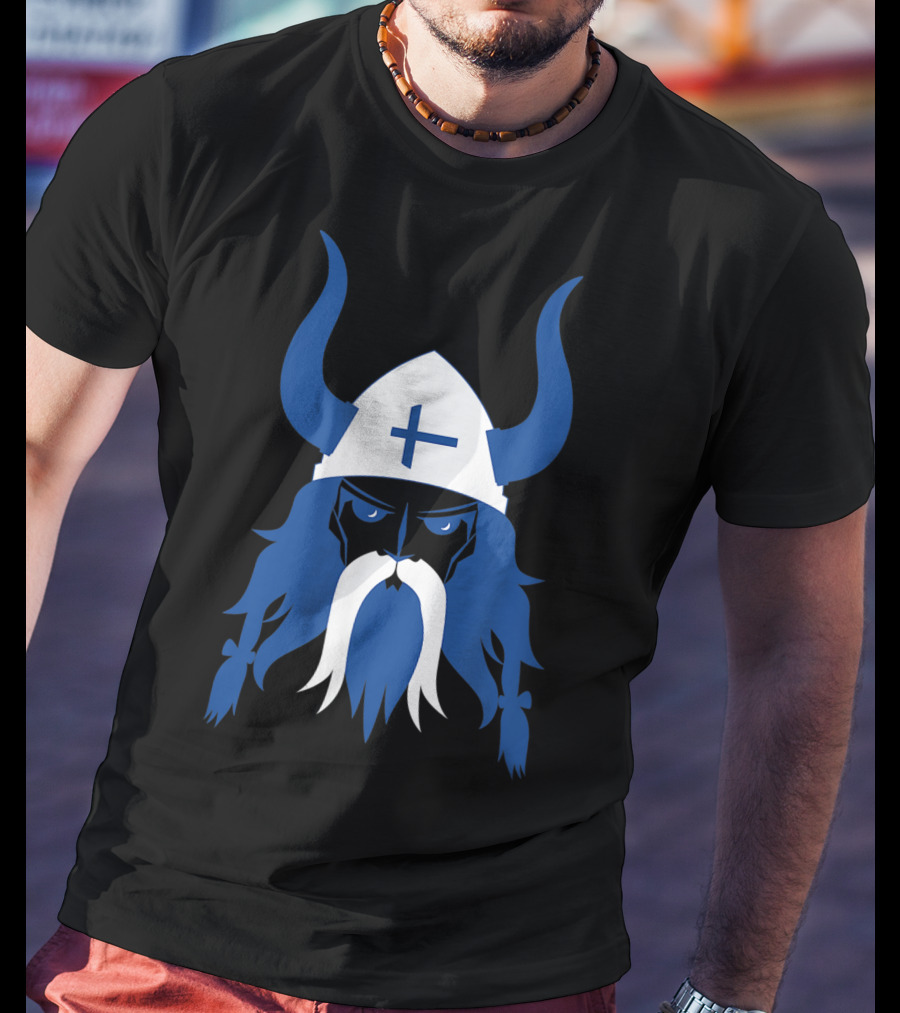 Finland Viking Nordic Scandinavian Warrior Blue Cross Helmet T-Shirt